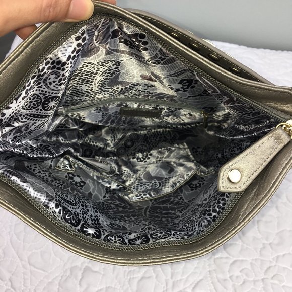 Imoshion Metallic Pewter Clutch w/ Chain Strap & Gold Geo Detail Evening Bag - Picture 4 of 7